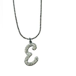 NY Monogram E Necklace - Silver Tone with Rhinestones - Adjustable